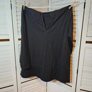 Plus Size, 2XL, Long Sleeved, V-neck, Hooded, Tunic Tee, Black